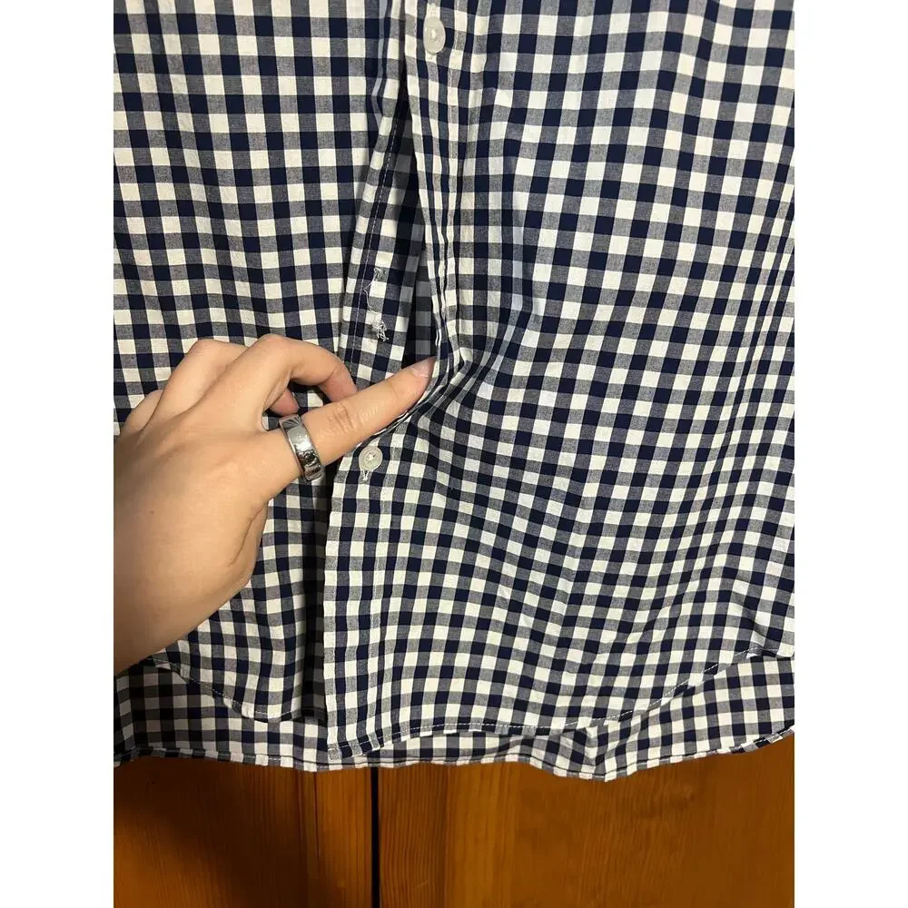 NWT J. Crew Men's FLAW Slim Untucked Flex Button Down Shirt Gingham Blue White L